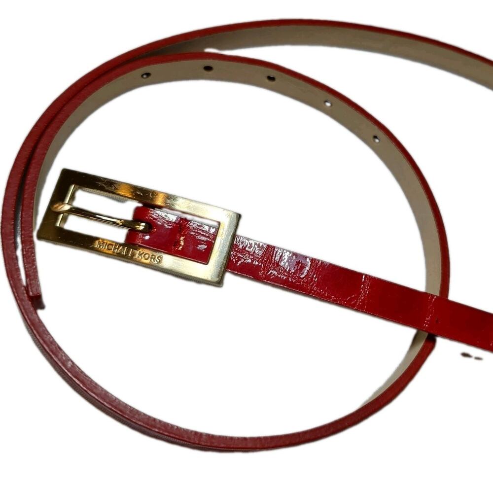 Michael Kors Red Skinny Belt Leather .5" Width Women's XL Gold Tone Buckle